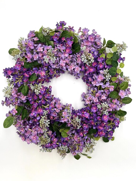 Faux Lilac Wreath: Purple Spring Door Wreath, French Country Decor