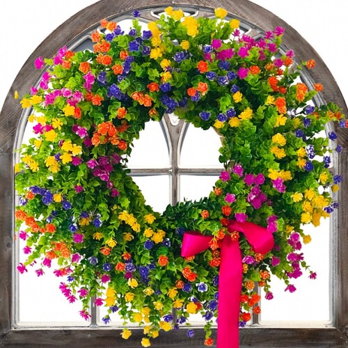 Multicolored Spring and Summer Door Wreath, Colorful  Wreath, Farmhouse Wreath, French Country Wreath, Country Window Wreath, Gift for Mom