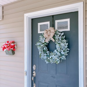 Neutral Farmhouse Wreath, Eucalyptus Lambs Ear Wreath, Gift for Mom, Year Round Wreath, Front Door Wreath, Spring Wreath, double door wreath image 10