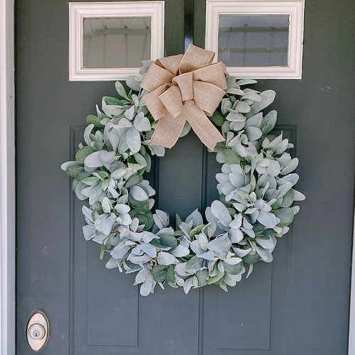 Lambs Ear Wreath for Front Door Farmhouse Eucalyptus Wreath Etsy