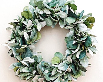 Lambs Ear and Eucalyptus Wreath for Front Door, Farmhouse Eucalyptus Wreath,  Small Window Wreath, Year Round Everyday Wreath, Neutral Decor