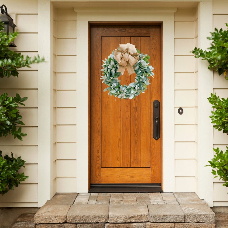 Neutral Farmhouse Wreath, Eucalyptus Lambs Ear Wreath, Gift for Mom, Year Round Wreath, Front Door Wreath, Spring Wreath, double door wreath image 5