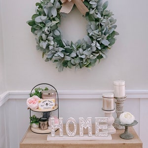 Neutral Farmhouse Wreath, Eucalyptus Lambs Ear Wreath, Gift for Mom, Year Round Wreath, Front Door Wreath, Spring Wreath, double door wreath image 9