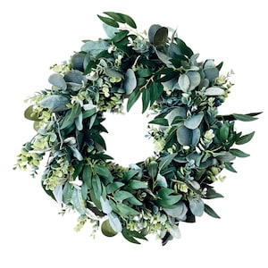Couronne d&#39;oreilles d&#39;agneau et d&#39;eucalyptus : décoration de porte en saule de ferme