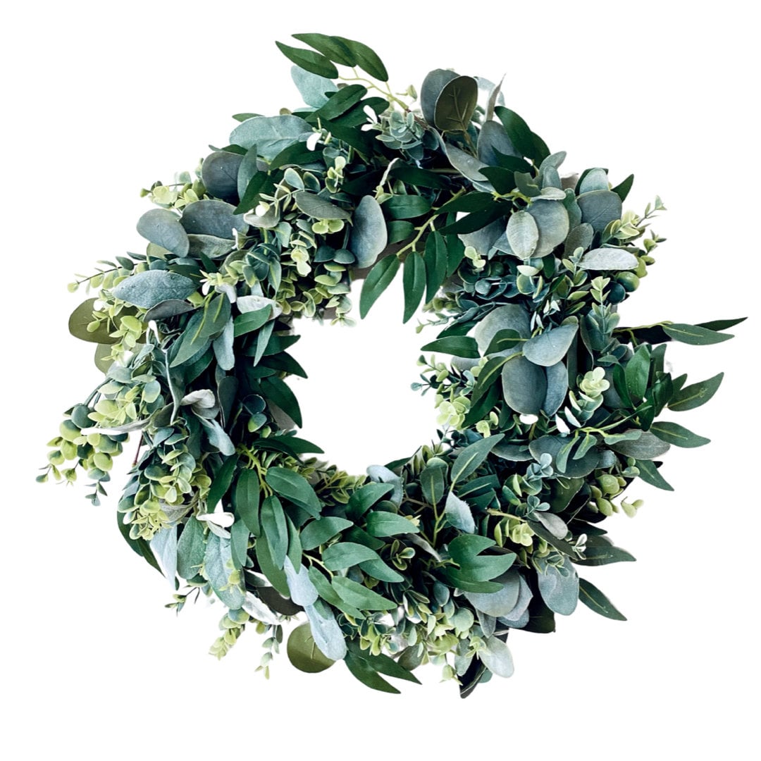 Lambs Ear with Eucalyptus and Willow Door Wreath, Neutral Front Door Spring Wreath, Year Round Farmhouse Decor, Greenery Wreath, Porch Decor