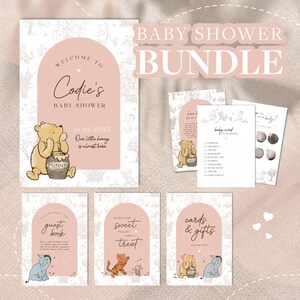 BUNDLE: Winnie the Pooh Themed Pink Baby shower - Signs & Games