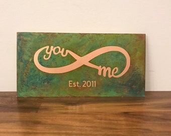 Copper Anniversary Gift - You and Me infinity sign - customized with year