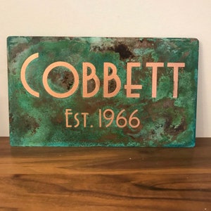 Copper custom sign- Personalized with Last Name - Copper Patina Sign And Copper Name-Anniversary Gift