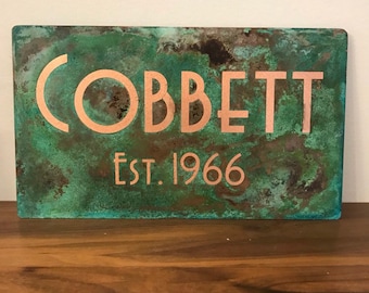 Copper custom sign- Personalized with Last Name - Copper Patina Sign And Copper Name-Anniversary Gift