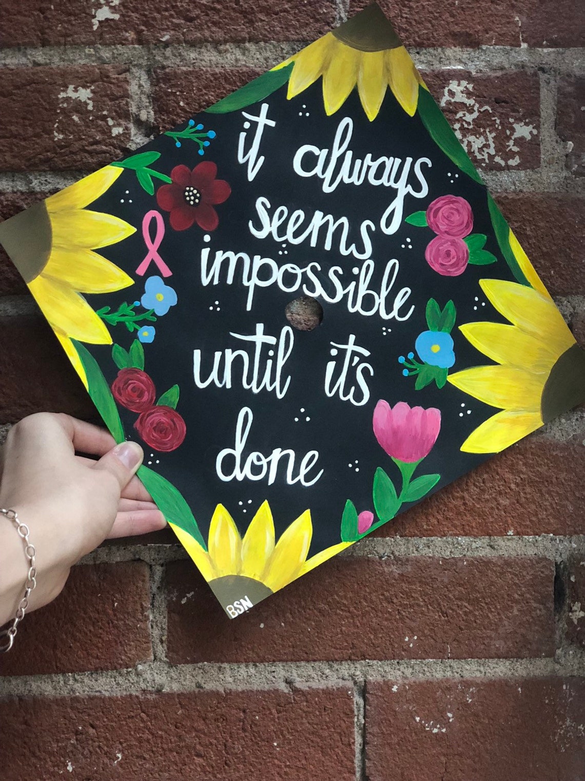Painted Sunflower/floral Graduation Cap Etsy