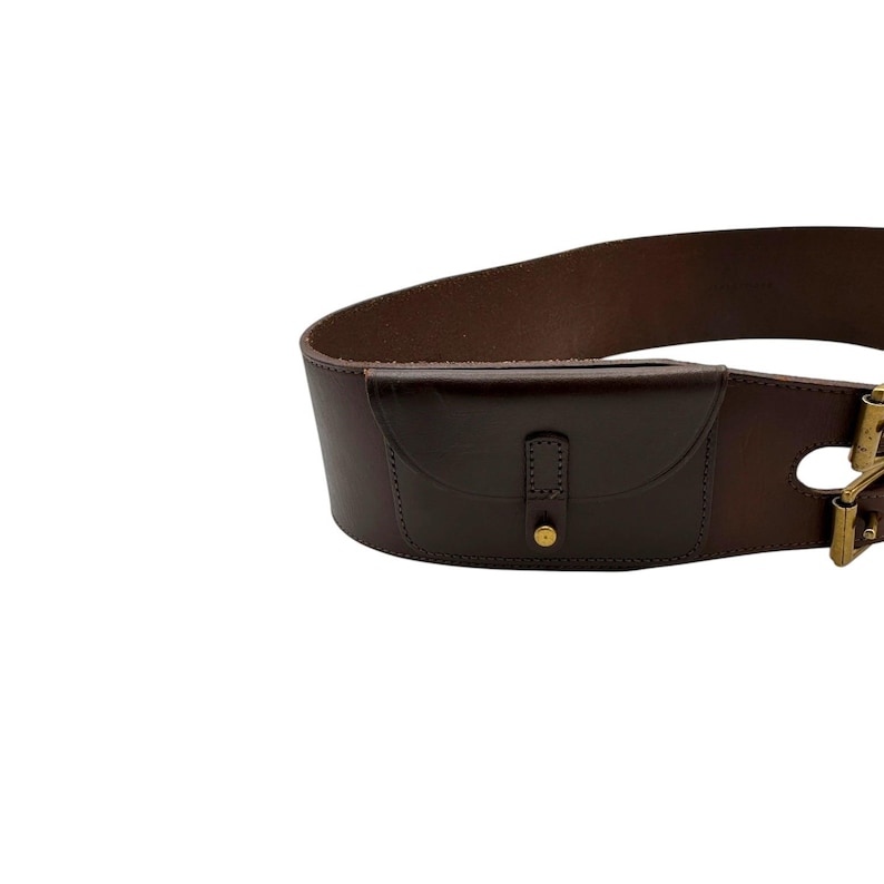 Vintage Ralph Lauren Brown Leather Equestrian Belt with Pockets Sz M