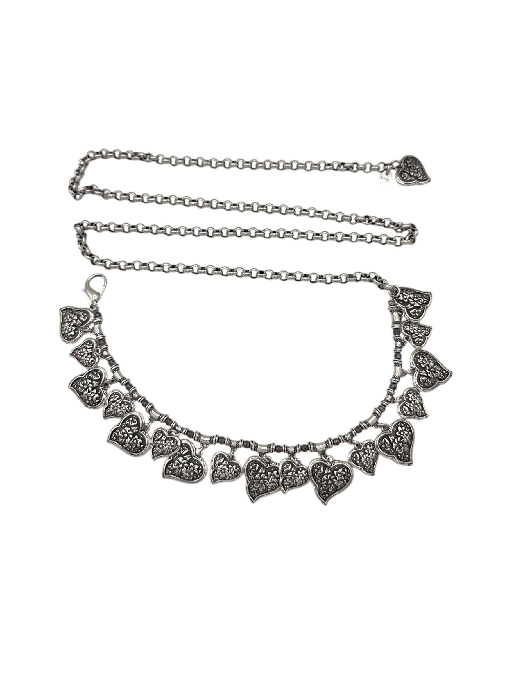 Silver heart chain belt. Vintage Wrangler Heart Shape Stone Concho Chain Belt – Cowgirl Wear main image 2