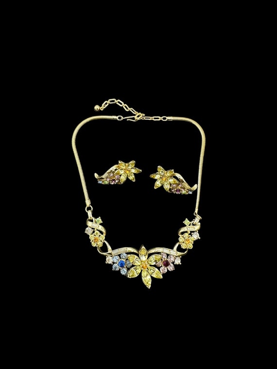 Coro Gold Pastel Rhinestone Floral Flower Feminin… - image 2