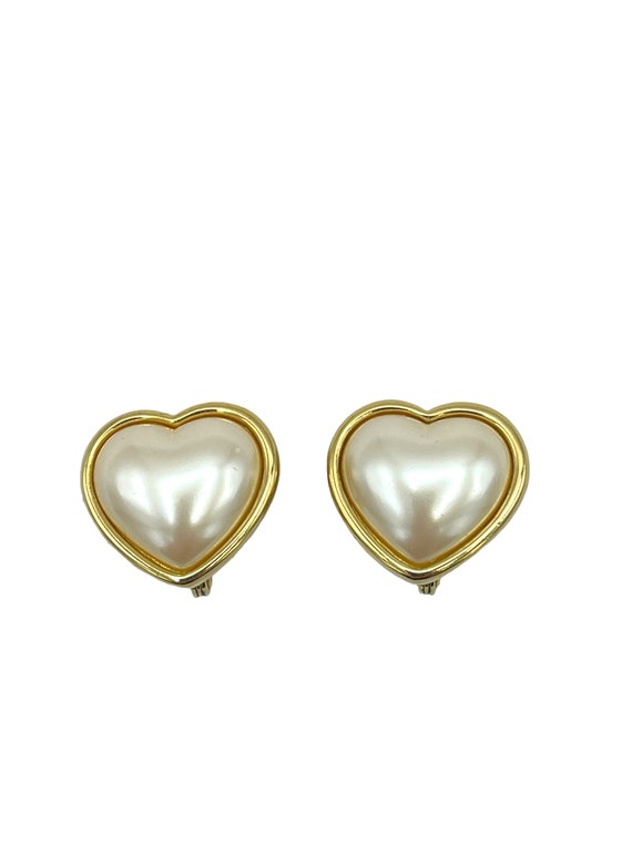 Monet Pearl Heart Clip-On Earrings - image 3