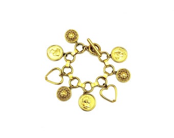 Monet Gold Coin Medallion Vintage Charm Bracelet