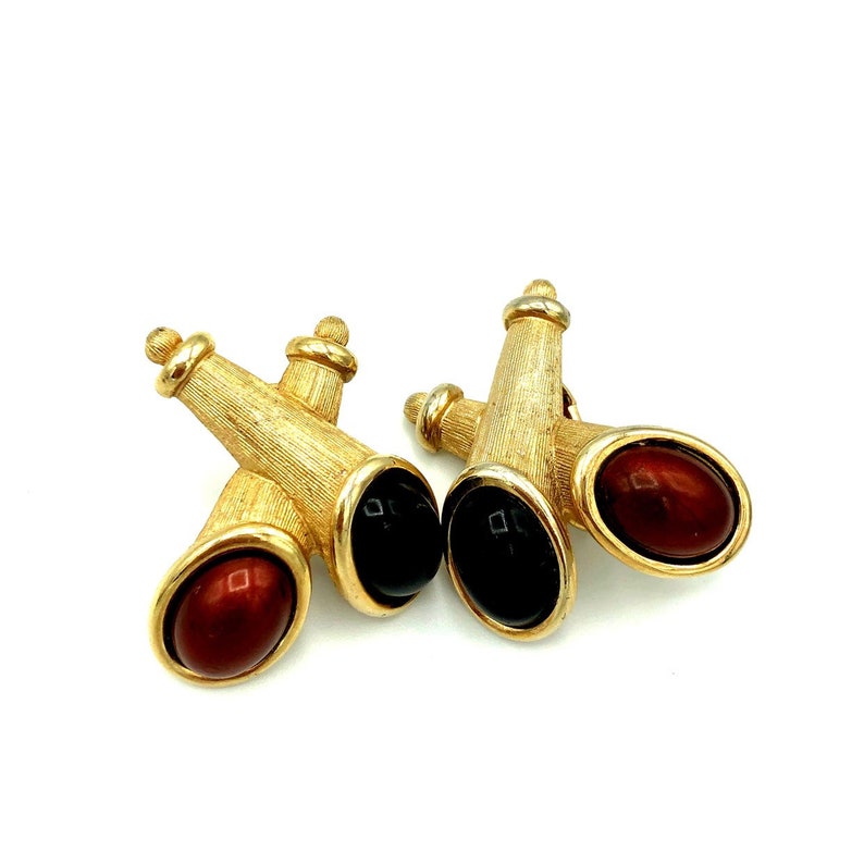 Emmons Gold Modernist Vintage Jewelry Set Mid-Century Boho Black /& Brown Cabochon Designer Statement Necklace Earrings