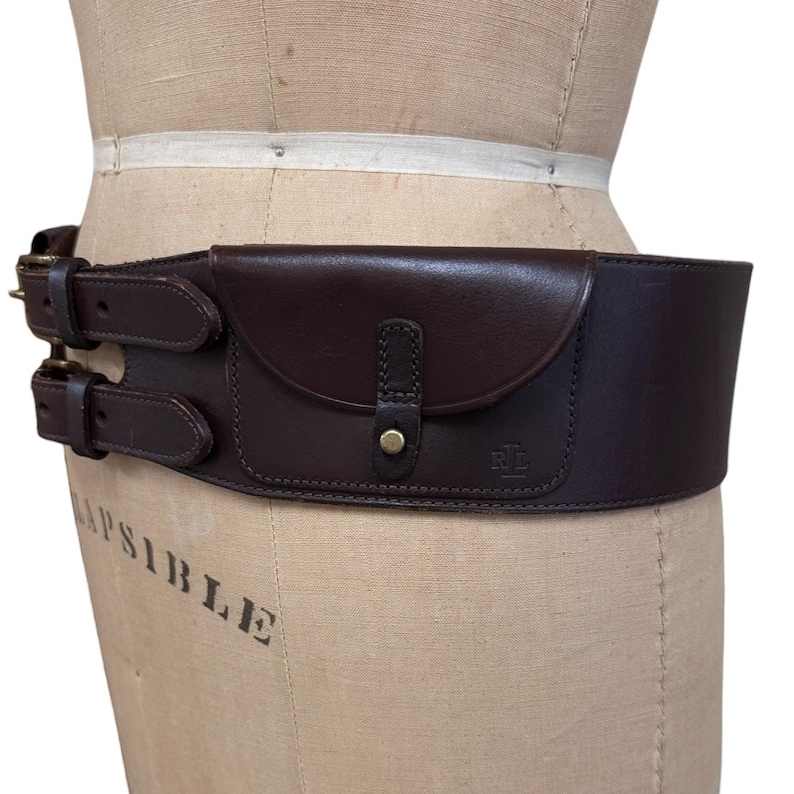 Vintage Ralph Lauren Brown Leather Equestrian Belt with Pockets Sz M