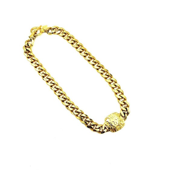 Vintage Anne Klein Gold Lion Logo Link Necklace UK