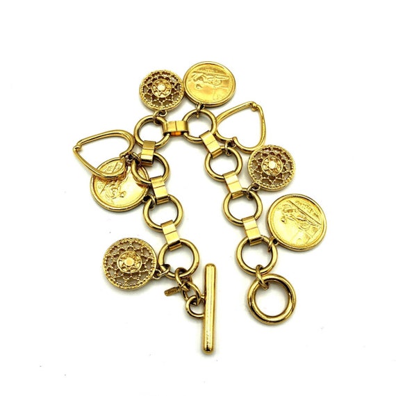 Monet Gold Coin Medallion Vintage Charm Bracelet - image 4