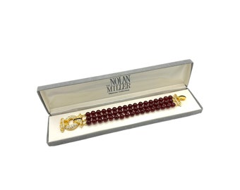 Nolan Miller Bordeaux Triple Strand Faux Garnet Art Deco Bracelet