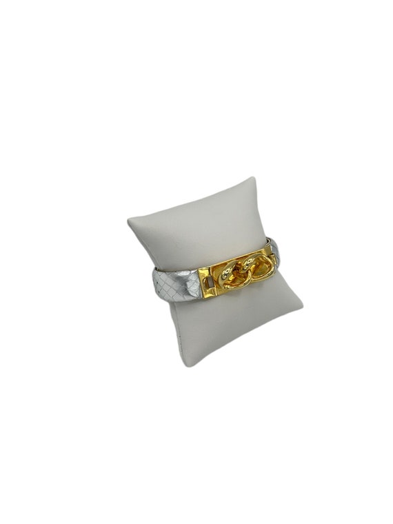 Mannelli Florence 24K Gold Plated Silver Leather Bangle Bracelet 