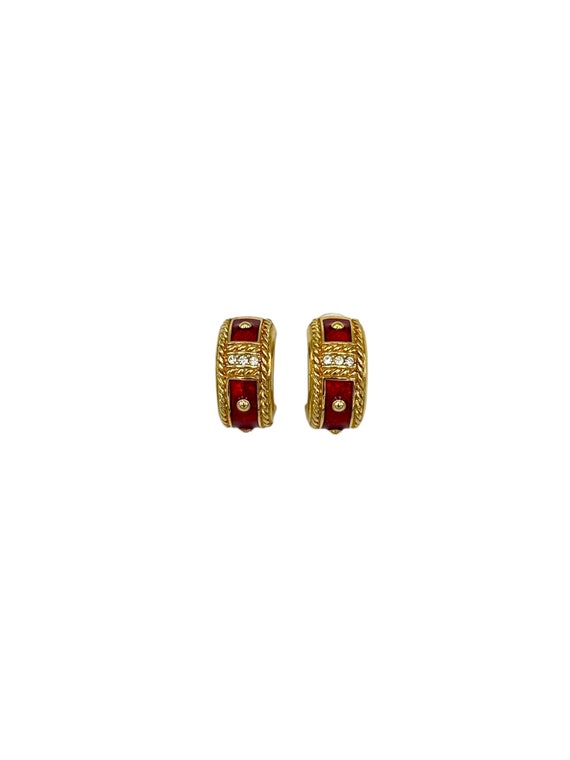 Gold Swarovski Red Enamel Etruscan Pierced Chunky 