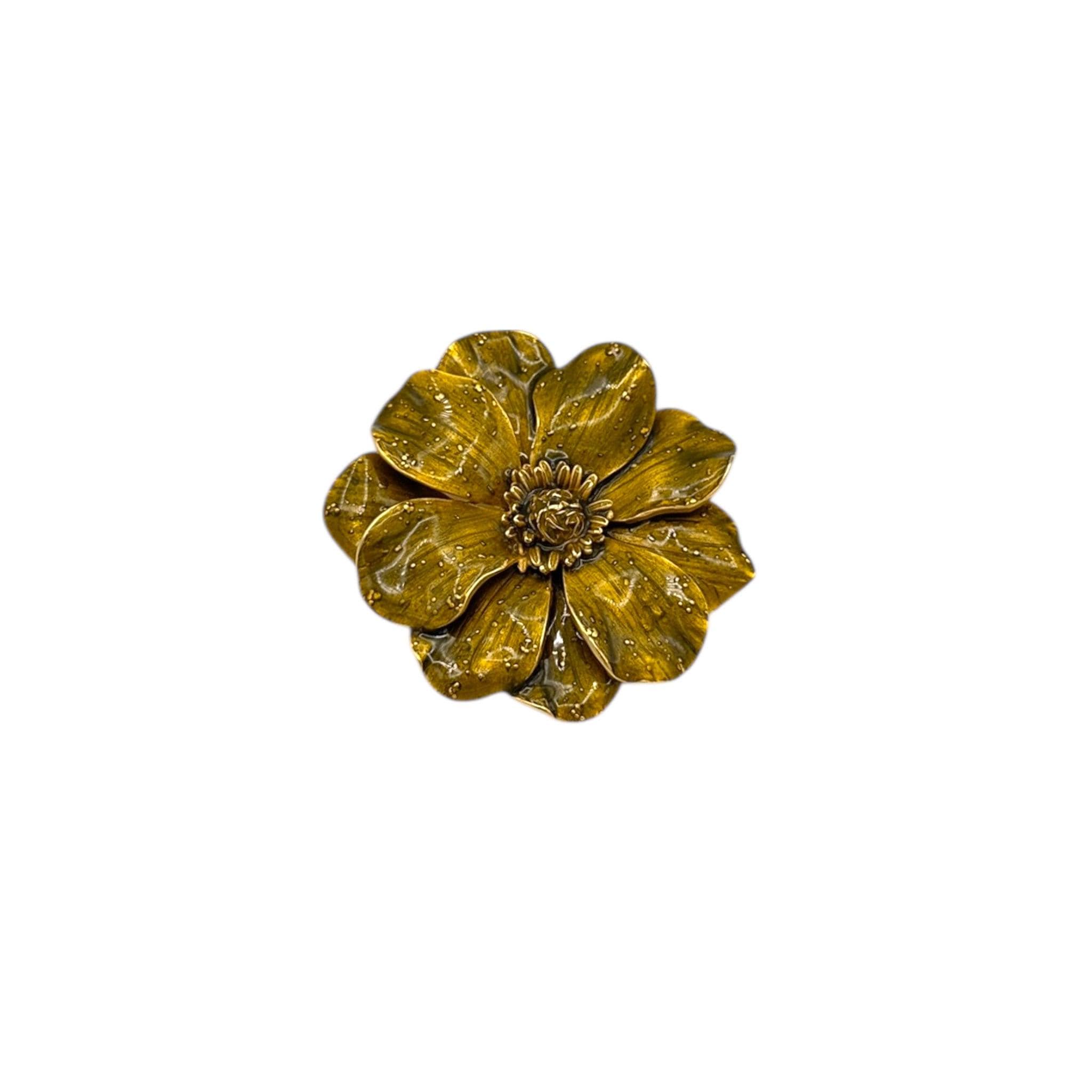 Vintage Erwin Pearl Enameled Brooch, Signed, Gorgeous Green Erwin Pearl Green Enamel Flower Brooch | Vintage Gold-Tone  main image 2