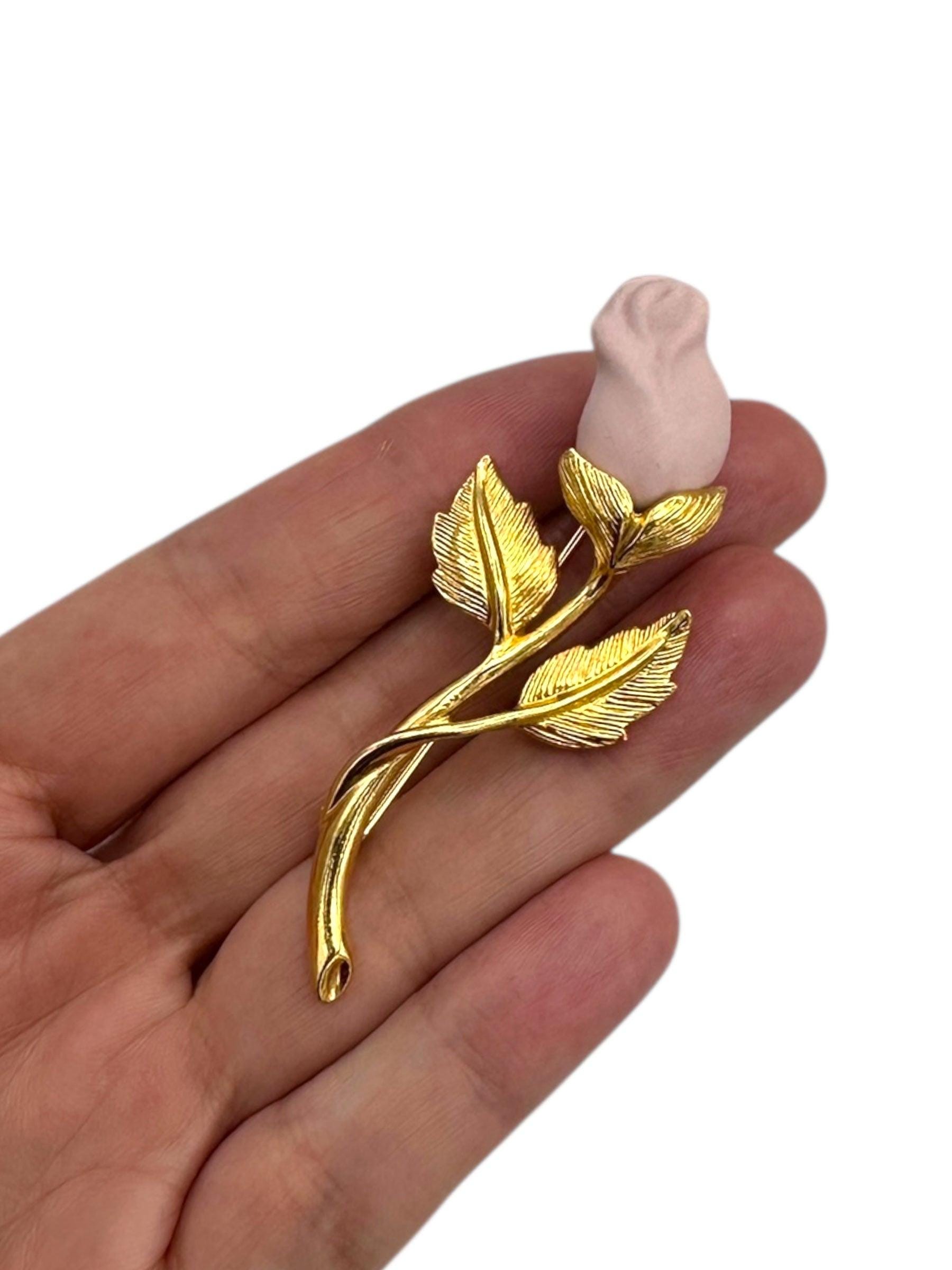 Avon Orange and Pink Floral Brooch and Earring Set Vintage Avon Gold + Pink Enamel Flower Basket Stud Earrings  main image 2