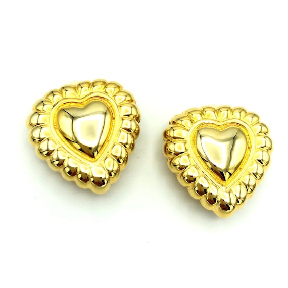 Escada Vintage Gold Puffy Heart Clip-On Earrings