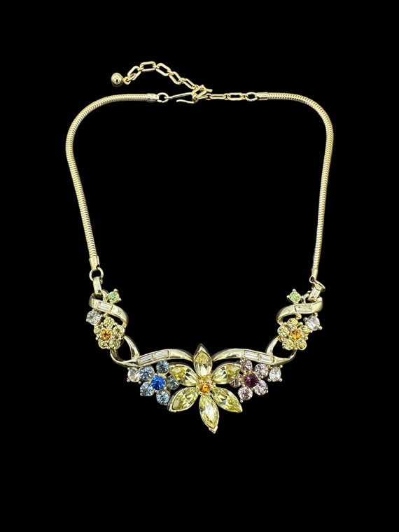 Coro Gold Pastel Rhinestone Floral Flower Feminin… - image 3