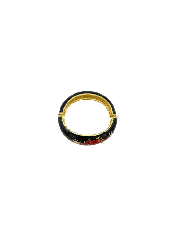 Joan Rivers Black Enamel Red Dragon Hinged Bangle… - image 5