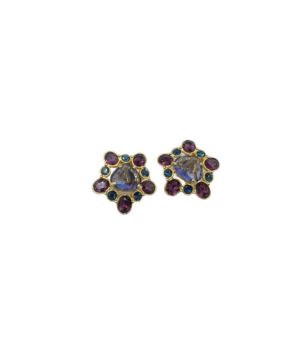 Swarovski Gold Purple & Blue Crystal Clip-On Earr… - image 4