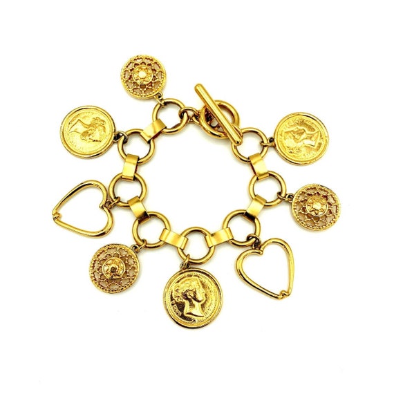 Monet Gold Coin Medallion Vintage Charm Bracelet - image 3