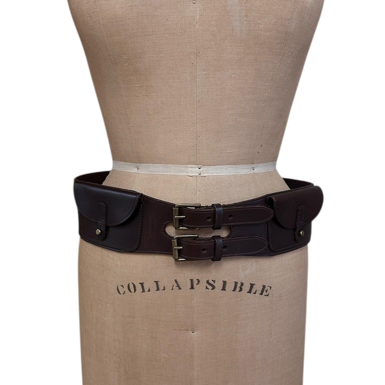 Vintage Ralph Lauren Brown Leather Equestrian Belt with Pockets Sz M