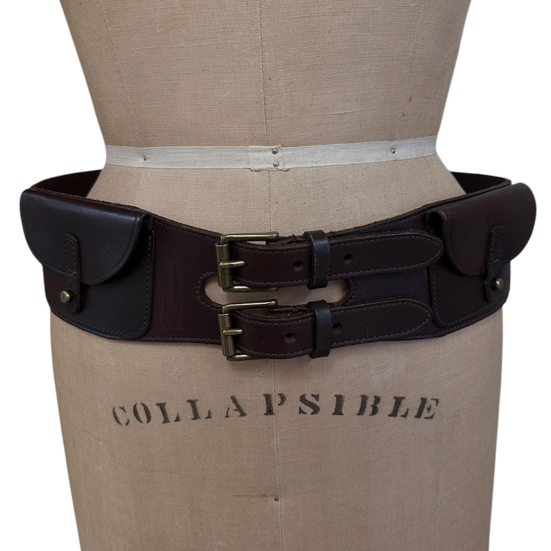 Vintage Ralph Lauren Brown Leather Equestrian Belt with Pockets Sz M