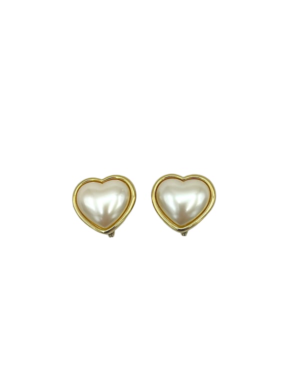 Monet Pearl Heart Clip-On Earrings - image 2