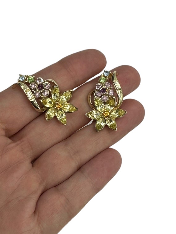 Coro Gold Pastel Rhinestone Floral Flower Feminin… - image 4