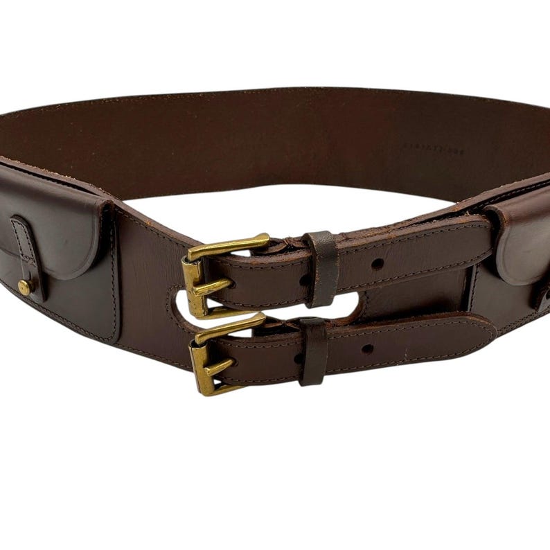 Vintage Ralph Lauren Brown Leather Equestrian Belt with Pockets Sz M