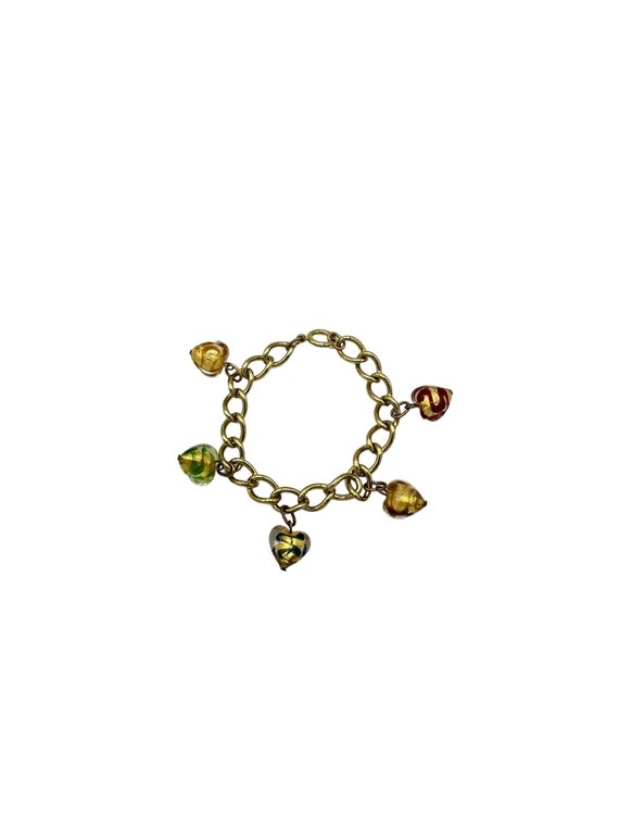 Vintage Italian Charm Bracelet Murano Glass Hearts