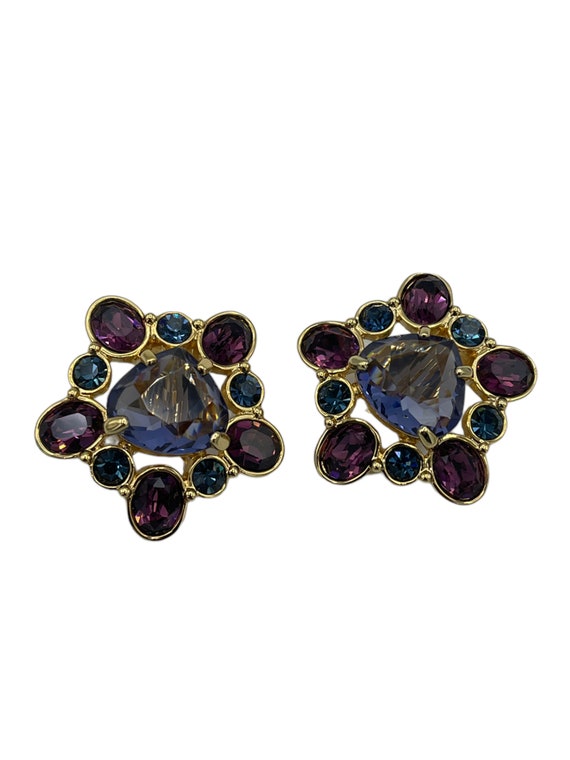 Swarovski Gold Purple & Blue Crystal Clip-On Earr… - image 3