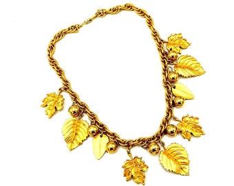 Napier Matt Gold Fall Leaf & Berries Charm Pendant