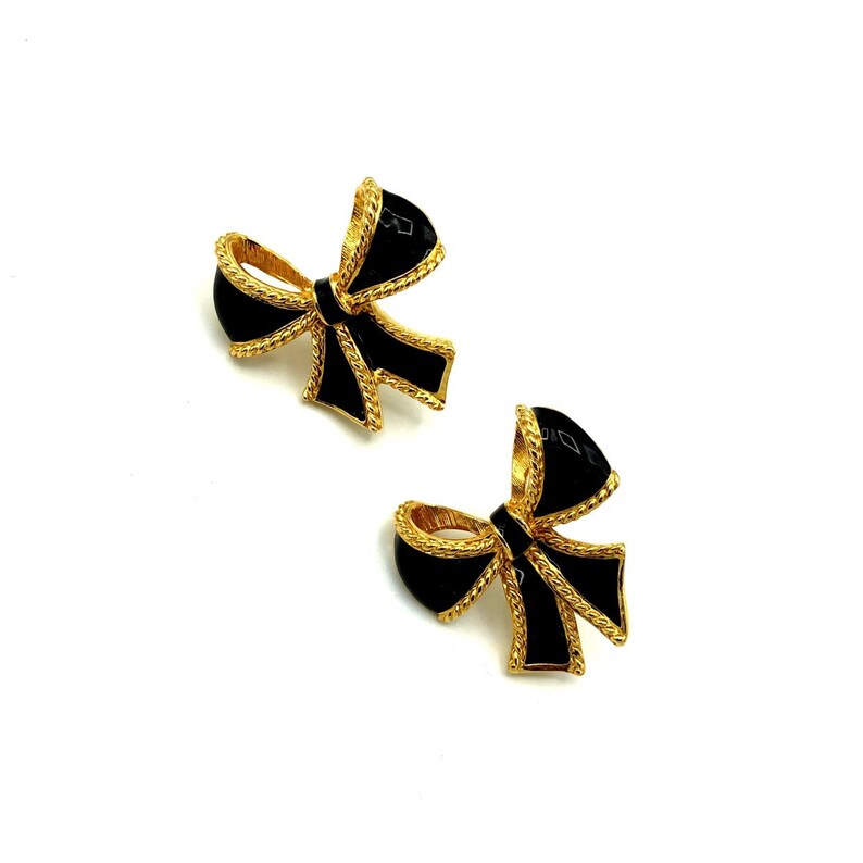 KJL Avon Jewelry Pendant Enhancer /& Earrings Statement Designer Jewelry Kenneth Jay Lane Black Bow Ribbon Enamel Jewelry Set