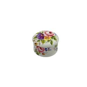 White Bone China Round Floral Trinket Box Made in England | Vintage Trinket Box
