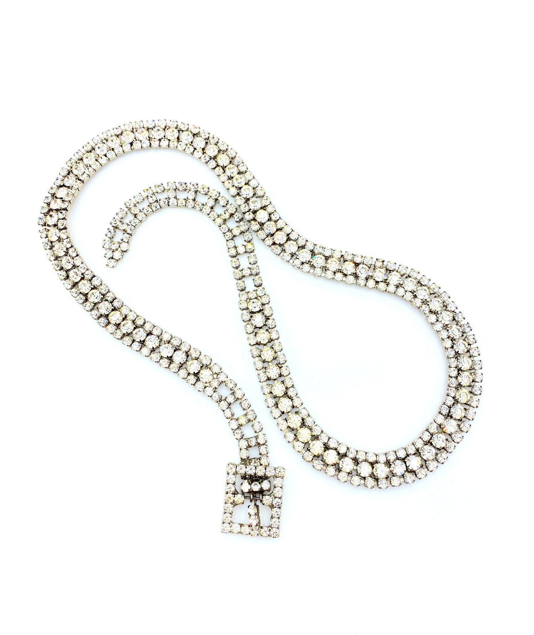Clear White Rhinestone Mid-century Vintage Belt | Art Deco  display picture 1