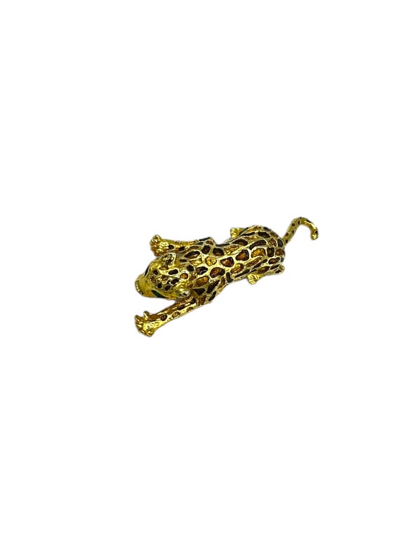 Gold Big Cat Brown Enamel Vintage Brooch Pin - image 3