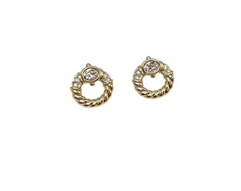 Gold Swarovski Clear Crystal Rhinestone Pierced Earrings