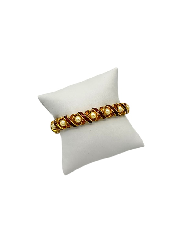 Joan Rivers Gold Brown Enamel X Criss Cross Pearl 