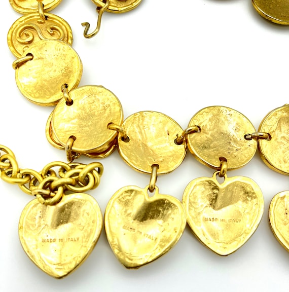 EDOUARD RAMBOUD Vintage Gold Tone Chain Belt With Multi Charms Vintage Edouard Rambaud Gold Heart Charm Belt 1980s Couture  main image 2