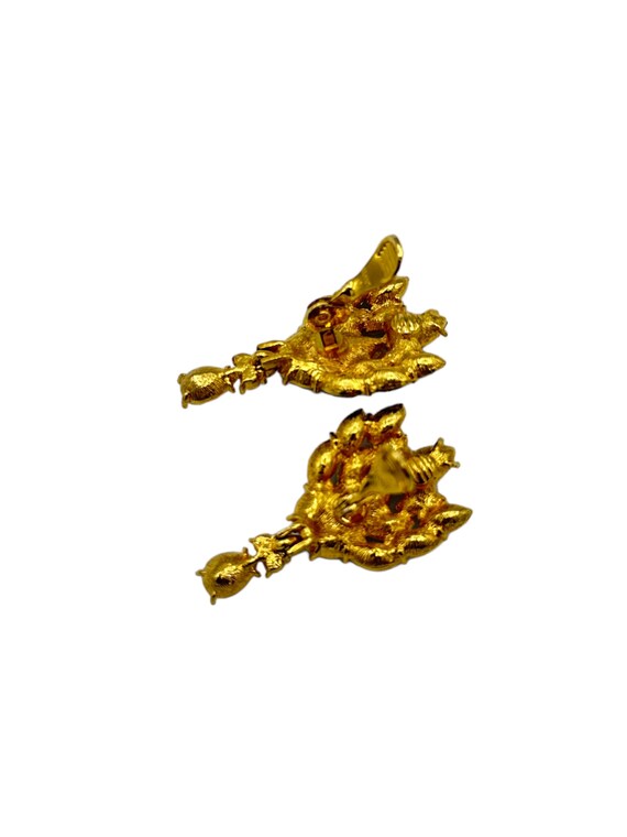Gold Monet Jet Black Marquise Rhinestone Cluster … - image 5