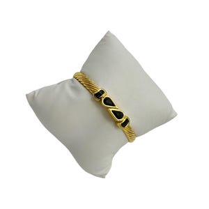 Swarovski SAL Black Crystal Gold Tone Stacking Bangle Bracelet Signed